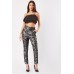 Metallic Floral Pattern Tapered Trousers