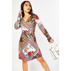 Mix Print Wrap Tunic Dress