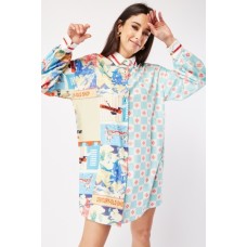 Mixed Print Shirt Dress