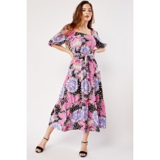 Mixed Print Square Neck Dress