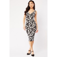 Mono Print Wrap Midi Dress