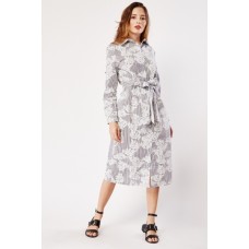 Monochrome Printed Shirt Midi Dress