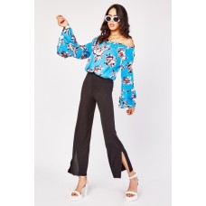 Off Shoulder Floral Flared Sleeve Top