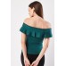 Off Shoulder Frill Hem Lurex Top