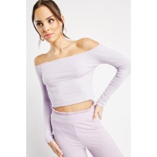 Off Shoulder Ribbed Lilac Top