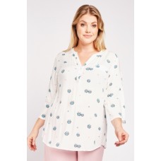 Owl Pattern V-Neck Blouse