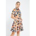 Petal Print Godet Shirt Dress