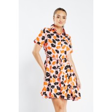 Petal Print Godet Shirt Dress