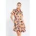 Petal Print Godet Shirt Dress