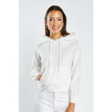 Pleated Mesh Trim Hoodie