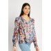 Pleated Printed Sheer Blouse