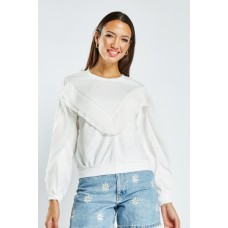 Pleated Ruffle Trim Sweatshirt