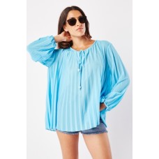 Pleated Sheer Chiffon Blouse