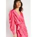 Pleated Wrap Sateen Dress