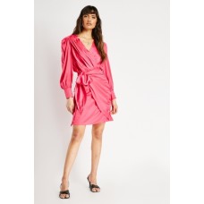 Pleated Wrap Sateen Dress