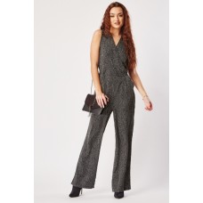 Polka Dot Wrap Sleeveless Jumpsuit