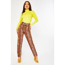 Printed Buckled Fitted Trousers