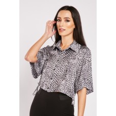 Printed Draw Waist Cropped Shirt