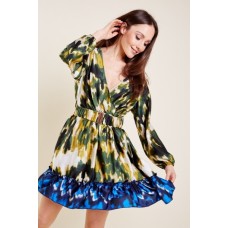 Printed Elasticated Belt Wrap Dress