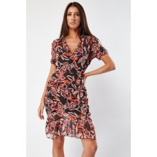 Printed Gathered Wrap Dress