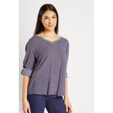 Printed Metallic Trim Adjustable Sleeve Top