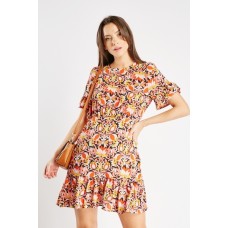 Printed Round Neck Mini Dress