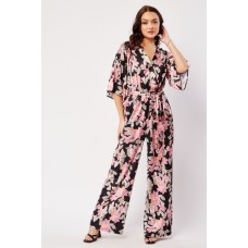 Printed Sateen Wrap Jumpsuit