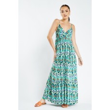 Printed Strappy Wrap Maxi Dress