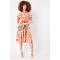 Puff Short Sleeve Printed Dress