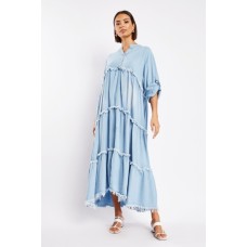 Raw Edge Smock Denim Dress