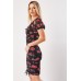 Rose Print Ruched Bodycon Mini Dress