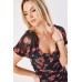 Rose Print Ruched Bodycon Mini Dress