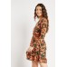 Ruched Hem Printed Wrapped Dress