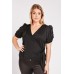 Ruched Short Sleeve Black Top