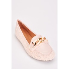 Shearling Trim Chain Detail Loafers