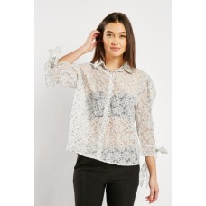 Sheer Floral Pattern Shirt