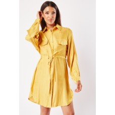 Shimmery Drawstring Waist Shirt Dress