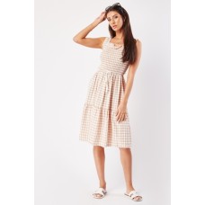 Shirred Strappy Gingham Dress