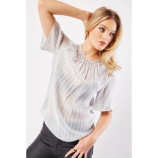 Short Sleeve Striped Sheer Top