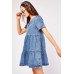 Short Sleeve Tiered Denim Dress