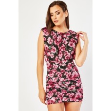 Sleeveless Floral Ruched Mini Dress