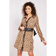 Snake Skin Print Belted Dress