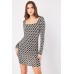 Square Neck Printed Bodycon Dress