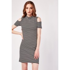 Striped Cold Shoulder Mini Dress