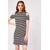 Striped Cold Shoulder Mini Dress