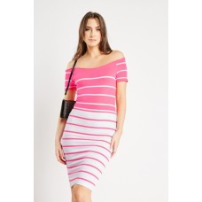 Striped Lettuce Neckline Rib Dress