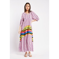 Striped Panel Geo Print Maxi Dress