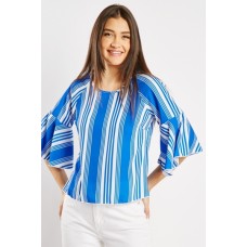 Striped Textured Bell Sleeve Top