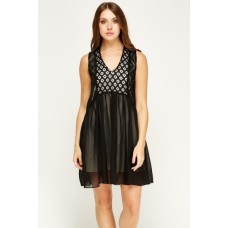 Laser Cut Bodice Sheer Skater Dress