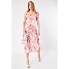 Swirl Print Midi Sateen Dress